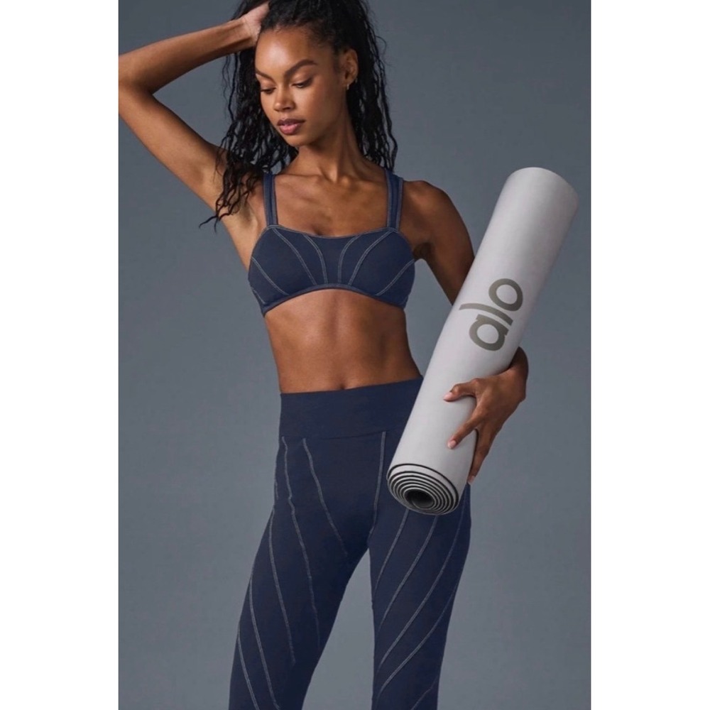 Alo Yoga Alosoft Sunray Bra and High Waist Legging Set Navy Blue Medium